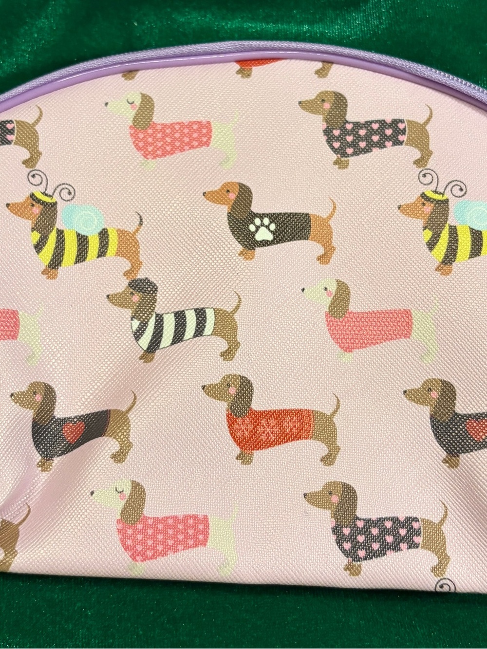 Pink Dachshund Print Makeup Bag Accessories Pouch